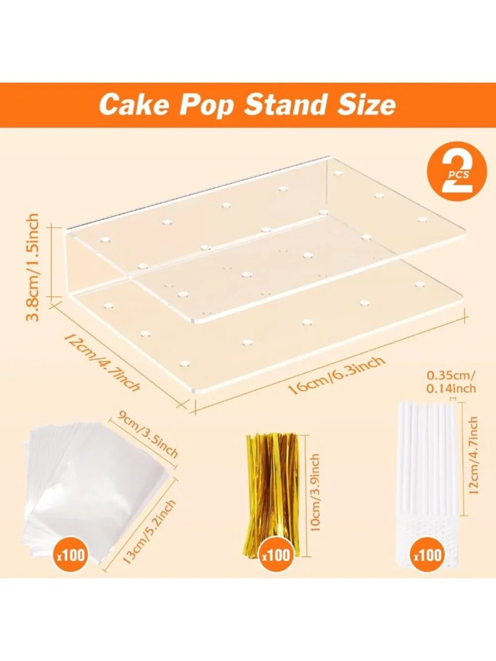 2 Pack Acrylic Cake Pop Stand Kit - Clear Display Holder with 100 Sticks